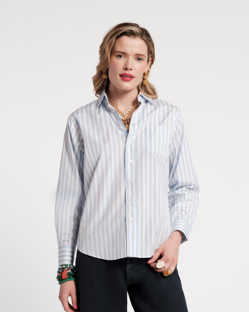 Perfect Button Down - Stripe Light Blue/White Tops Frances Valentine
