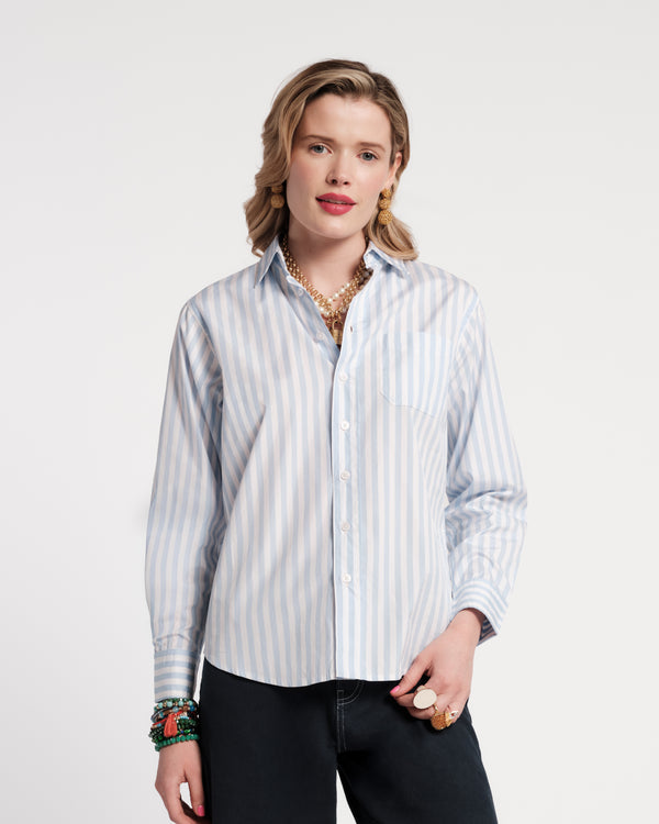 Perfect Button Down - Stripe Light Blue/White Tops Frances Valentine