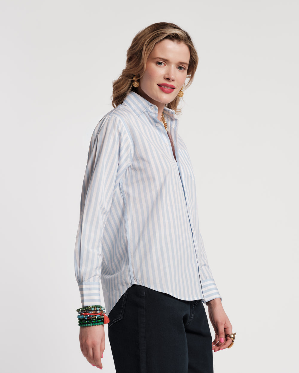 Perfect Button Down - Stripe Light Blue/White Tops Frances Valentine