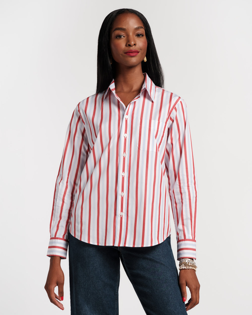 Perfect Button Down - Stripe Oyster/Red/Light Blue - Frances Valentine