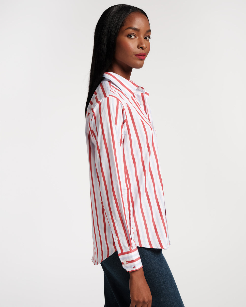 Perfect Button Down - Stripe Oyster/Red/Light Blue - Frances Valentine