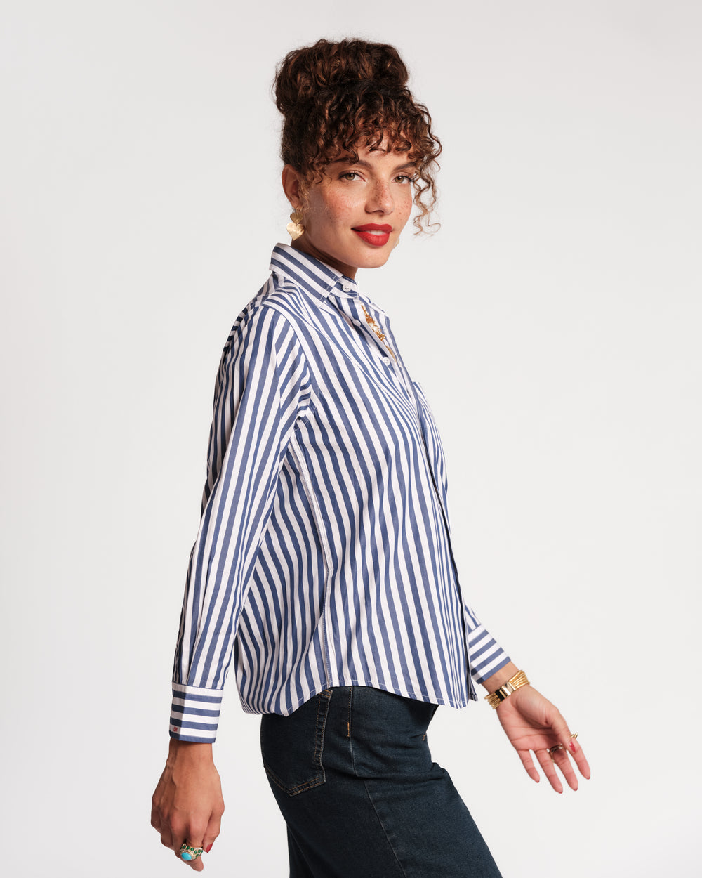 Perfect Button Down - Stripe Navy Tops Frances Valentine