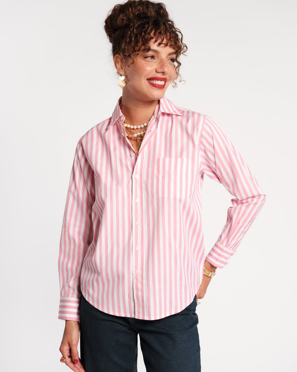Perfect Button Down - Stripe Pink