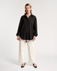 Perfect Oversized Button Down Shirt Cotton Poplin Black - Frances Valentine