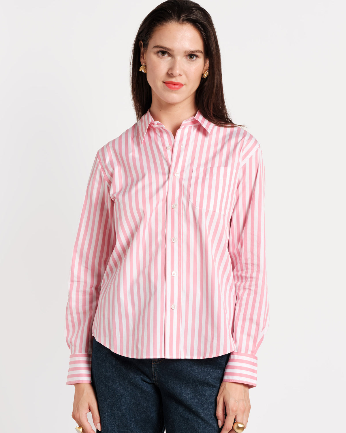 Perfect Button Down Perfect Button Down - Stripe Pink – Frances Valentine