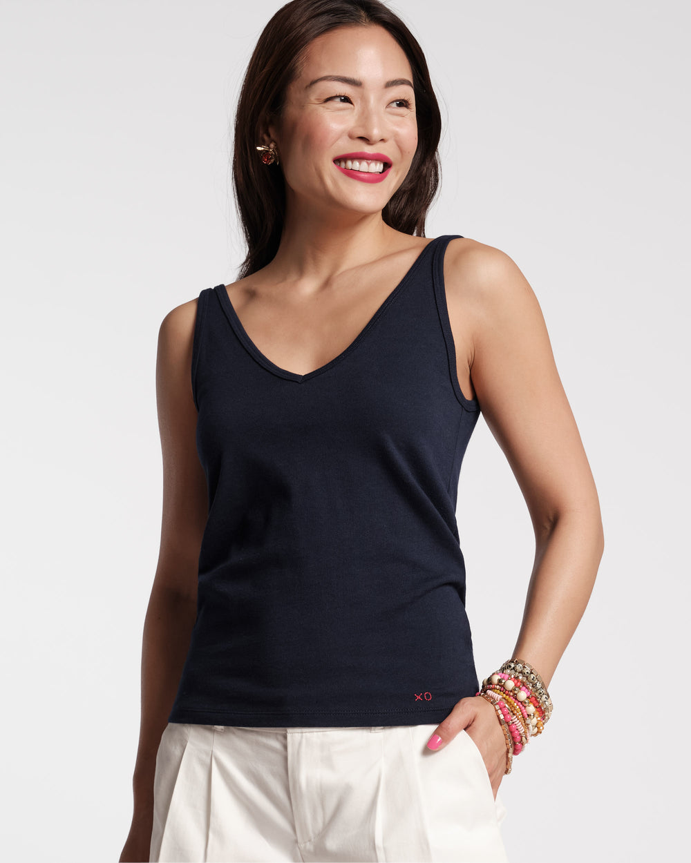 V Neck Pima Tank - Navy Tops Frances Valentine