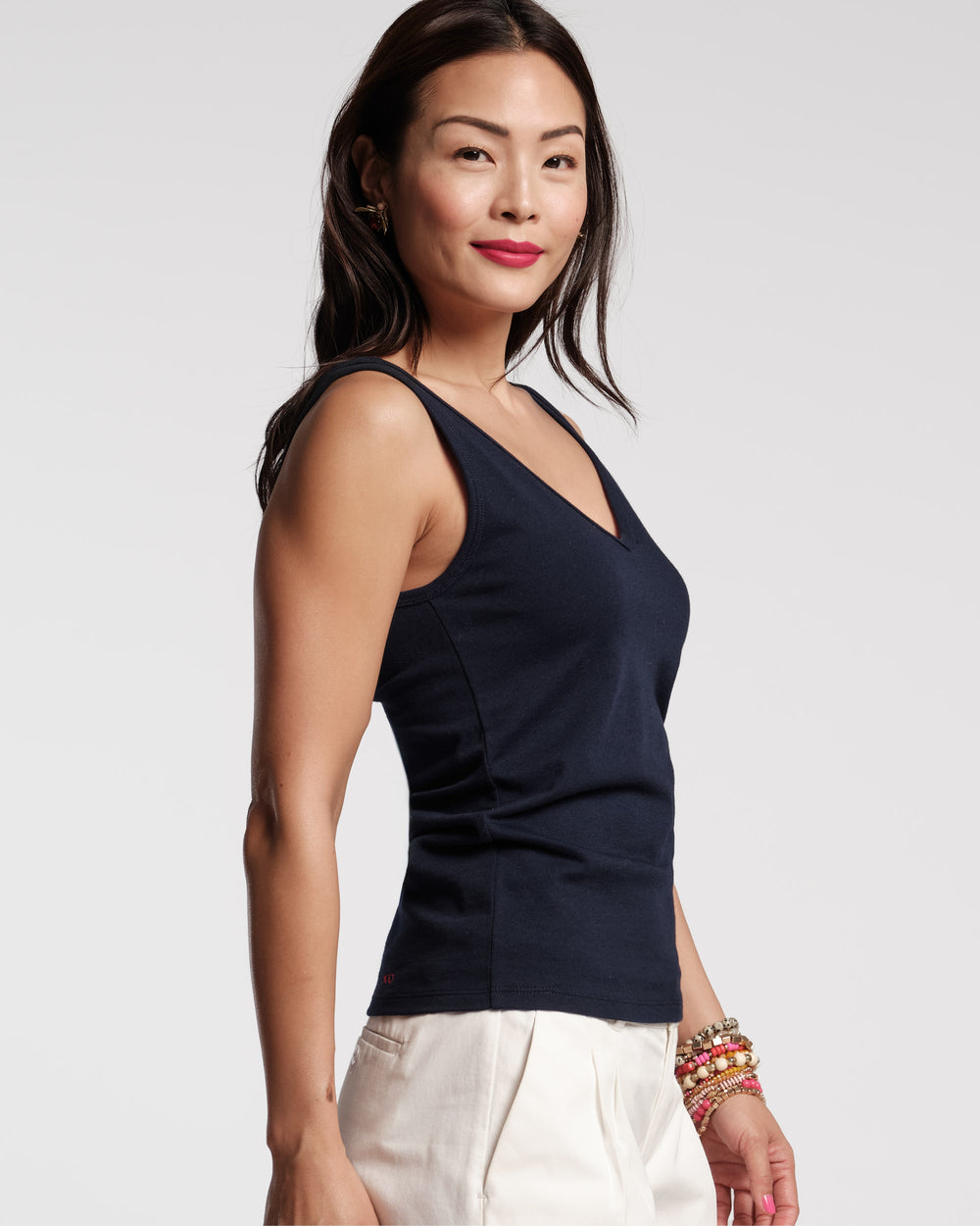 V Neck Pima Tank - Navy Tops Frances Valentine