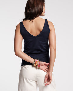 V-Neck Pima Tank Navy - Frances Valentine