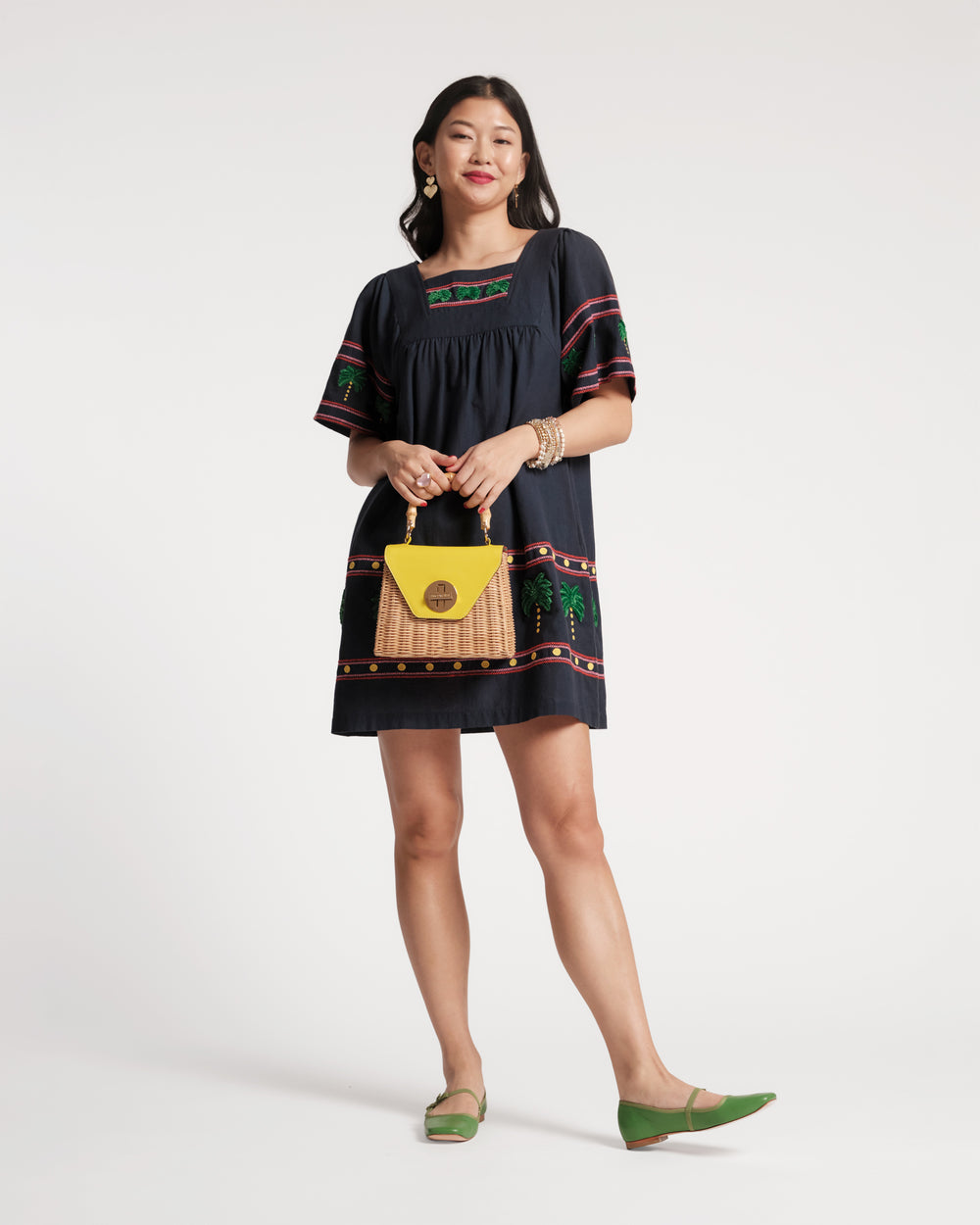 picnic mini dress Frances Valentine Women's Picnic Mini Palm Tree - Black