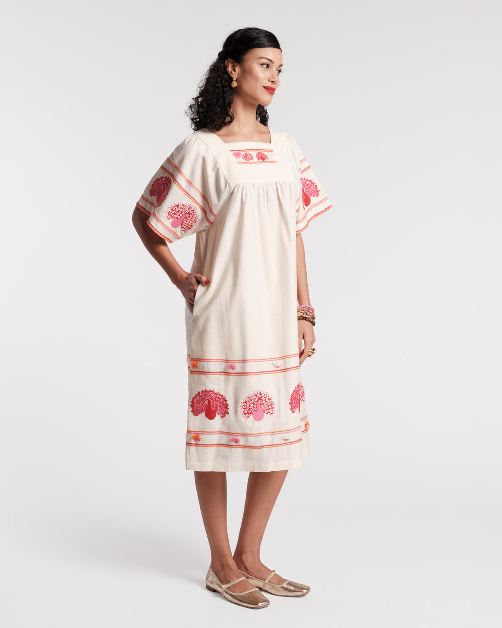Frances Valentine Women's Picnic Peacock Dress - White - Size XL - Oyster/Multi Frances Valentine Women's Picnic Peacock Dress - White - Size XL - Oyster/Multi