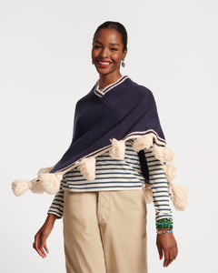 Wool Tassel Poncho Navy - Frances Valentine