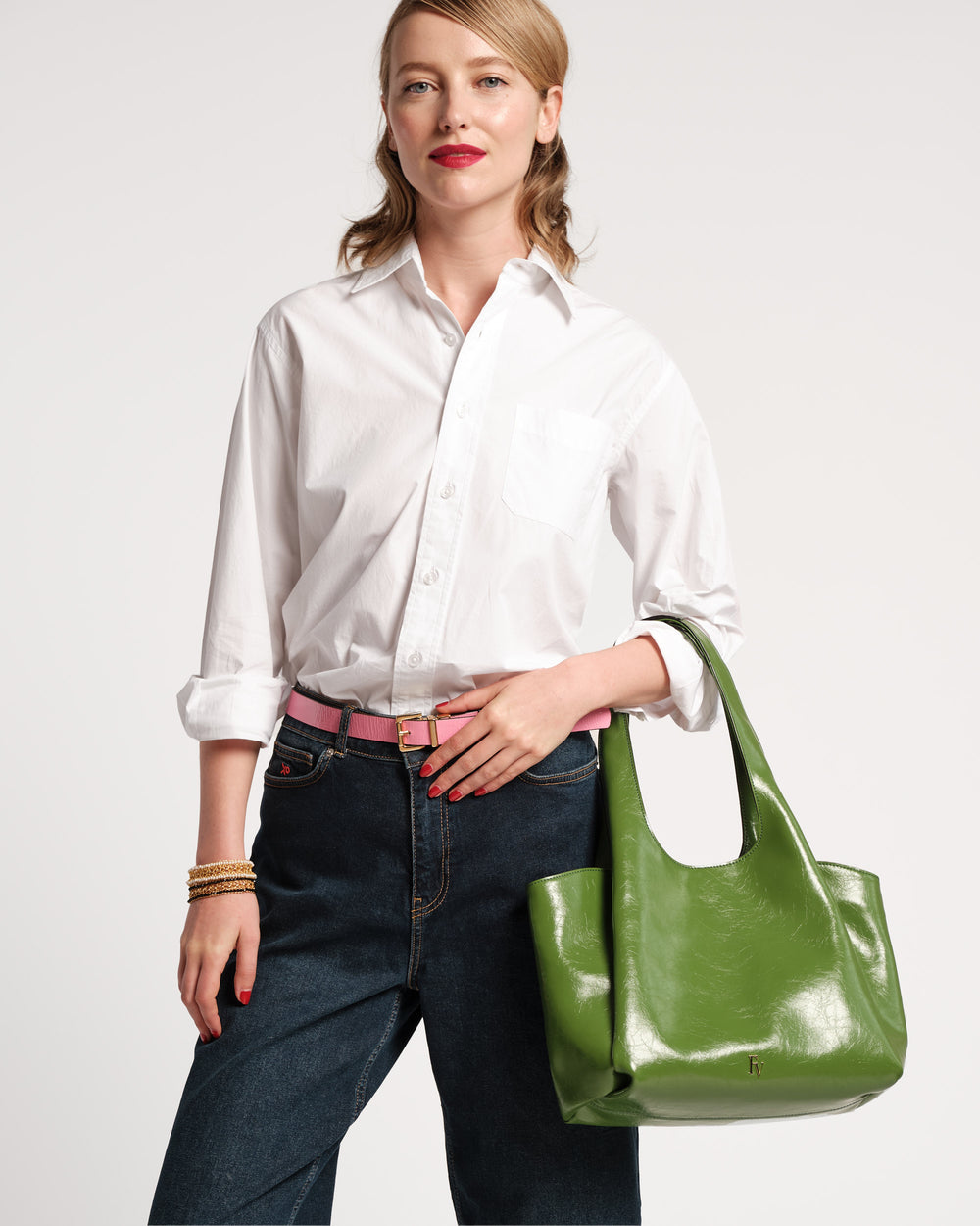 Portia Satchel - Crinkled Leather Green - Frances Valentine