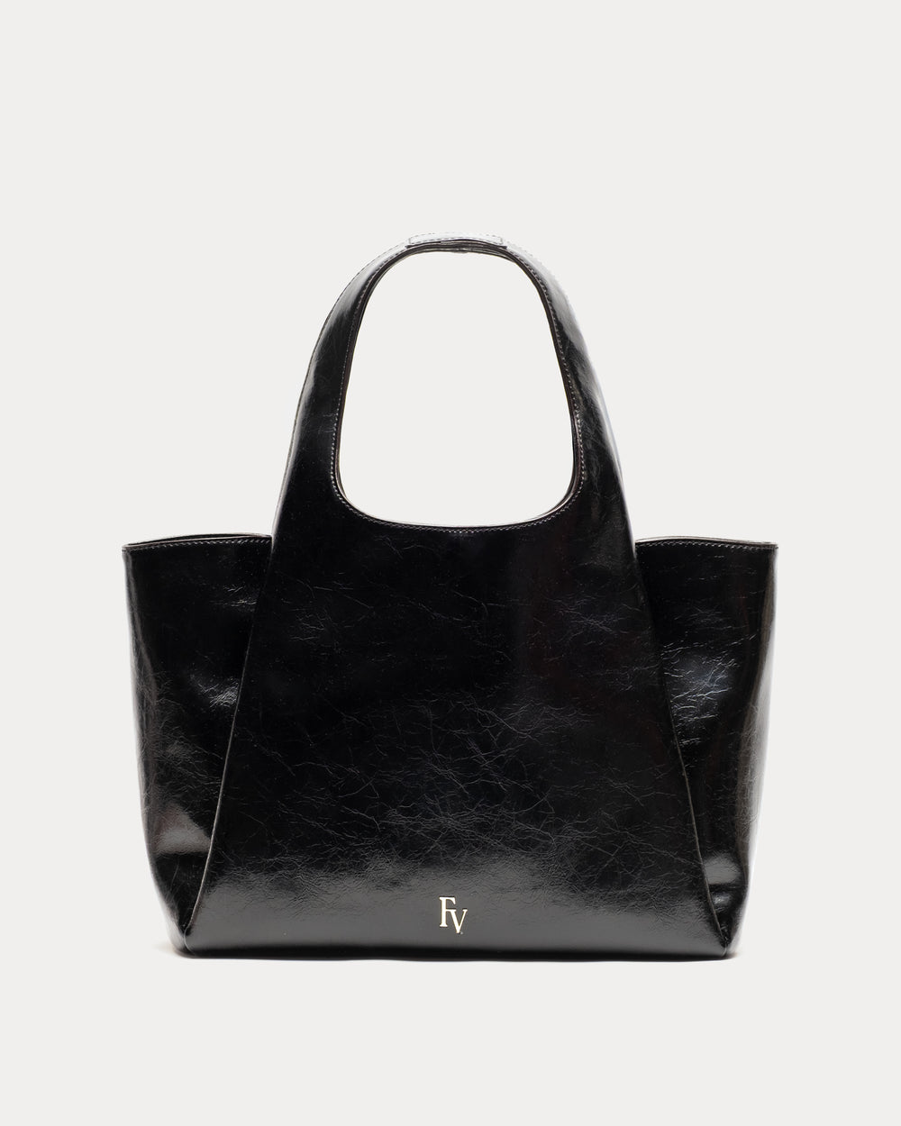 Portia Satchel - Crinkled Leather Black Shoulder Bag Frances Valentine