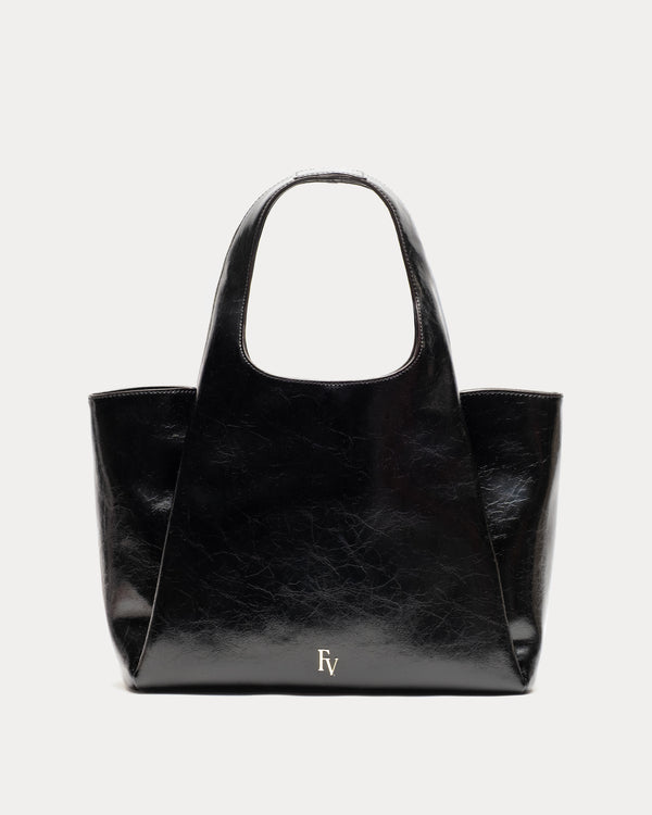 Portia Satchel - Crinkled Leather Black Shoulder Bag Frances Valentine