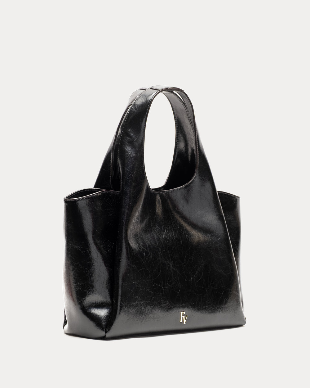 Portia Satchel - Crinkled Leather Black Shoulder Bag Frances Valentine