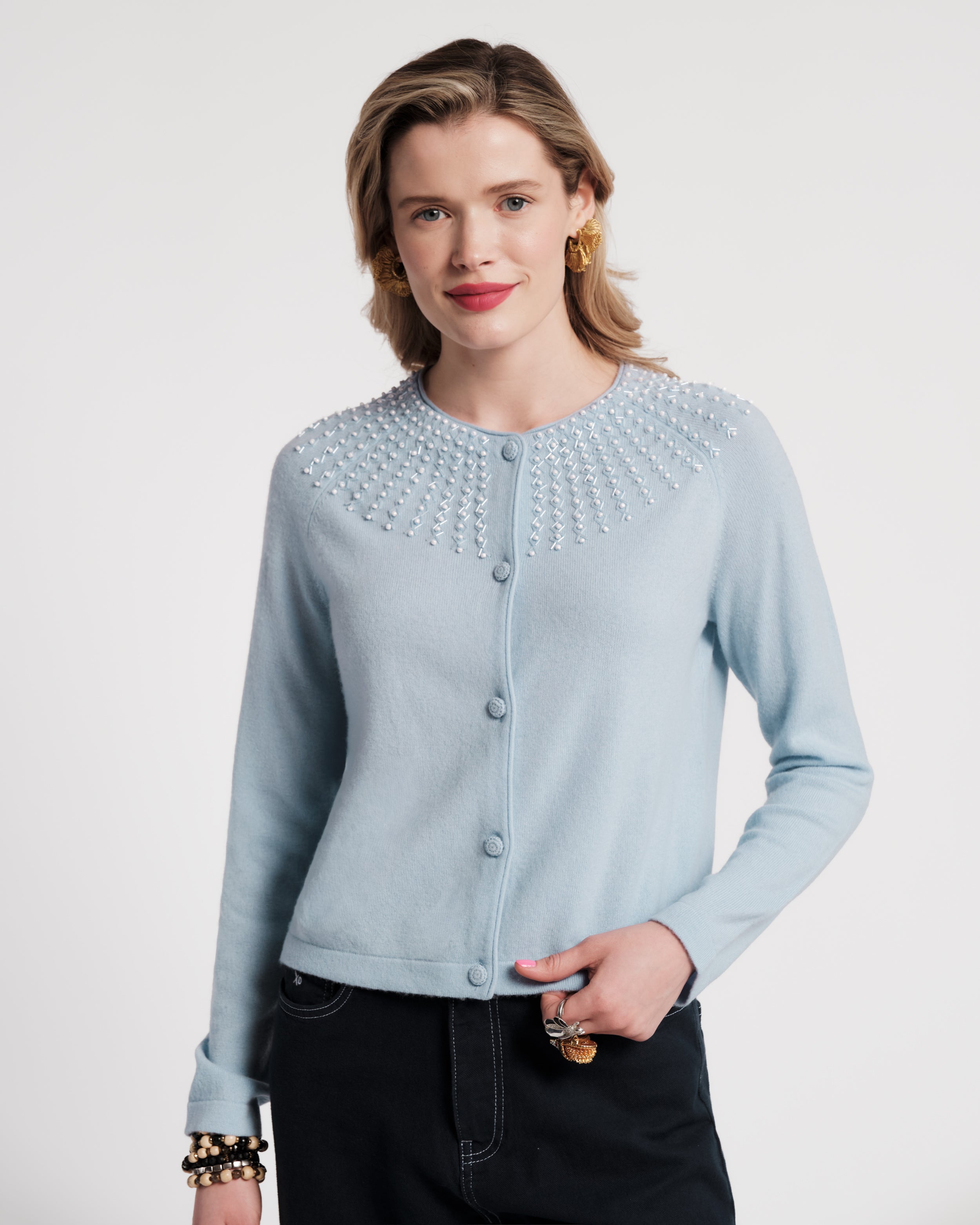 RBG Beaded Cardigan - Light Blue – Frances Valentine