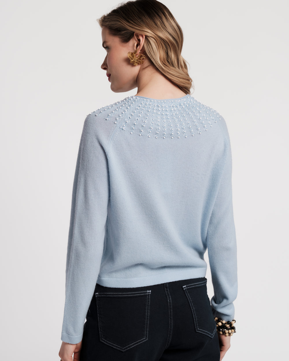 RBG Cardigan Beaded Wool/Cashmere Blend Light Blue Frances Valentine
