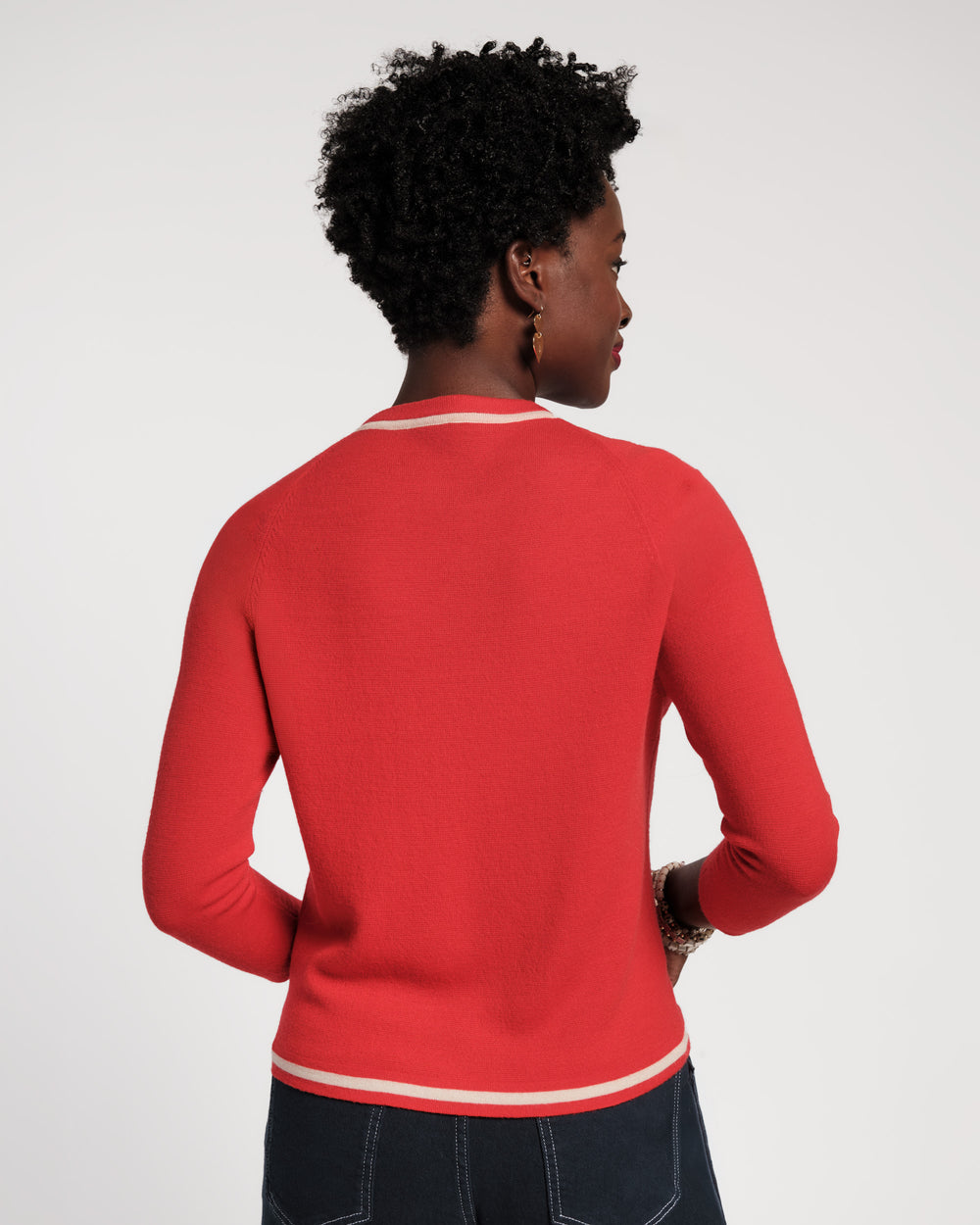 Border Tie Neck Cardigan - Red Sweater Frances Valentine
