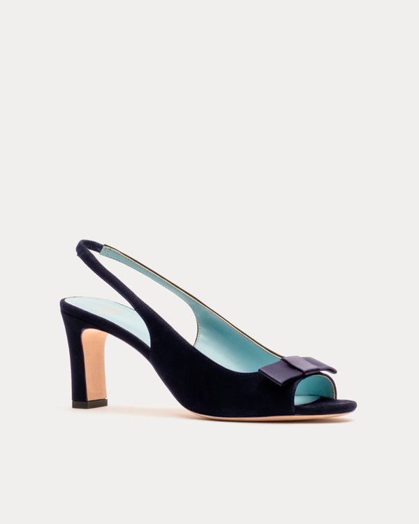 Reese Slingback Heel - Suede Navy Heels Frances Valentine
