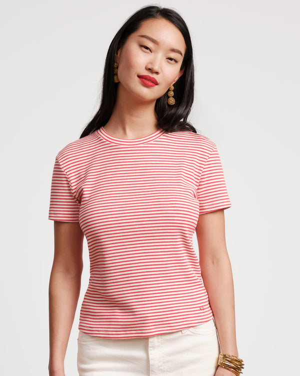 Crewneck Ribbed Tee - Stripe Cotton Red/White - Frances Valentine
