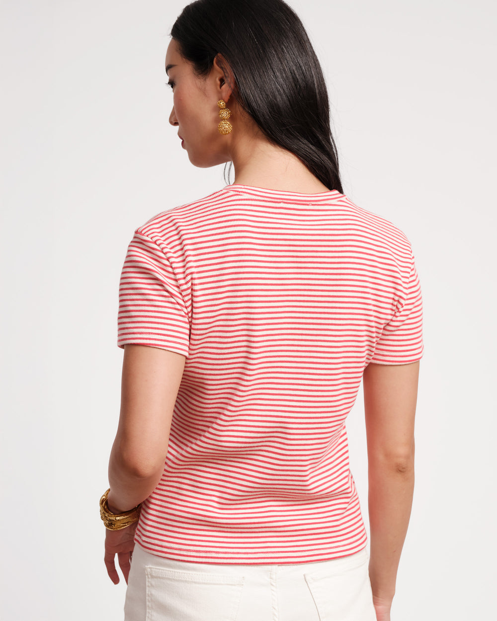 Crewneck Ribbed Tee - Stripe Cotton Red/White - Frances Valentine