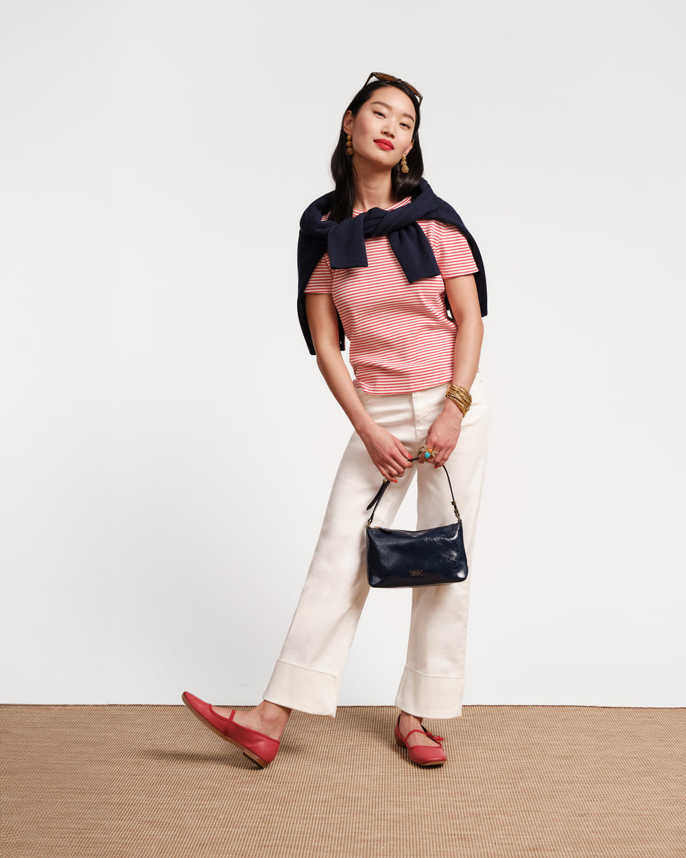 Crewneck Ribbed Tee - Stripe Cotton Red/White - Frances Valentine