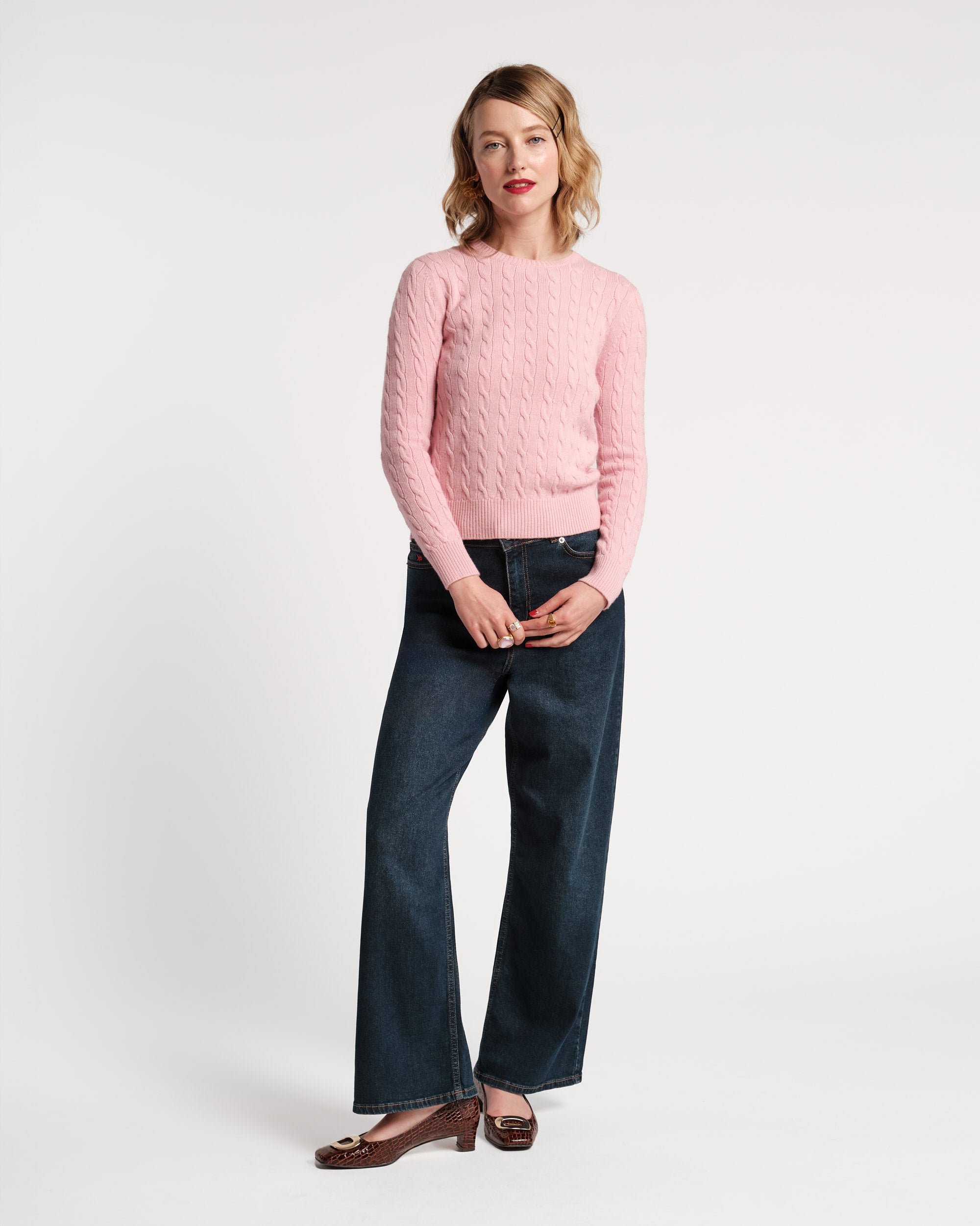 Ricky Cotton Cableknit Sweater Pink