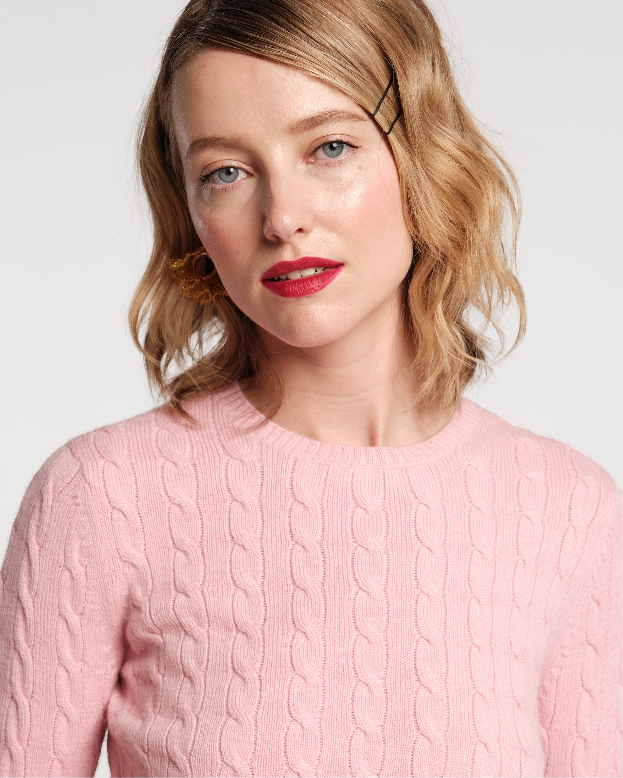 Ricky Cotton Cableknit Sweater Pink