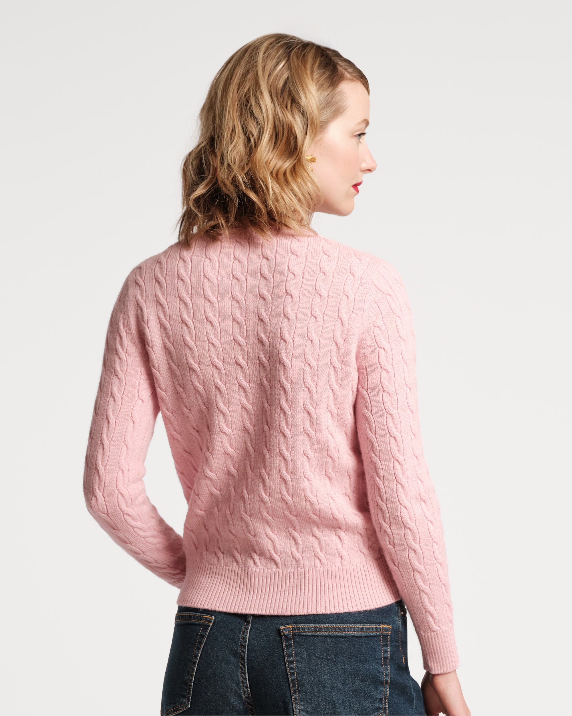 Ricky Cotton Cableknit Sweater Pink