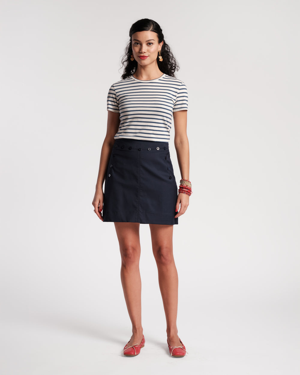 Super Striped Crewneck Tee - Oyster/Navy Shirt Frances Valentine