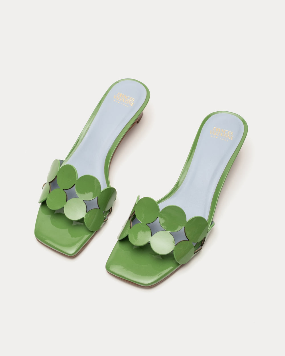 Sandy Mini Circle Slide Soft Patent Leather Green Frances Valentine