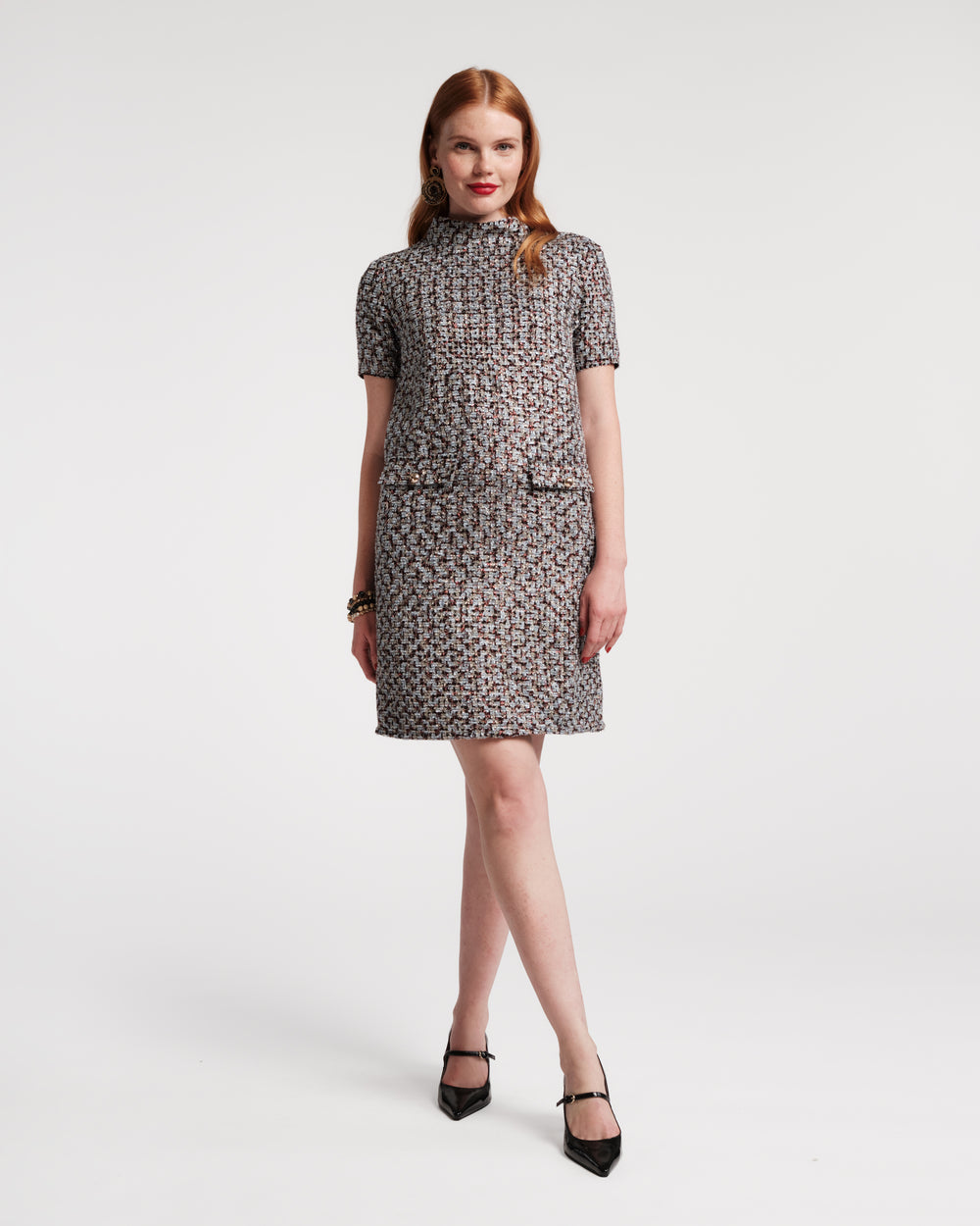 Sarah Shift Dress -Deco Tweed Blue - Frances Valentine
