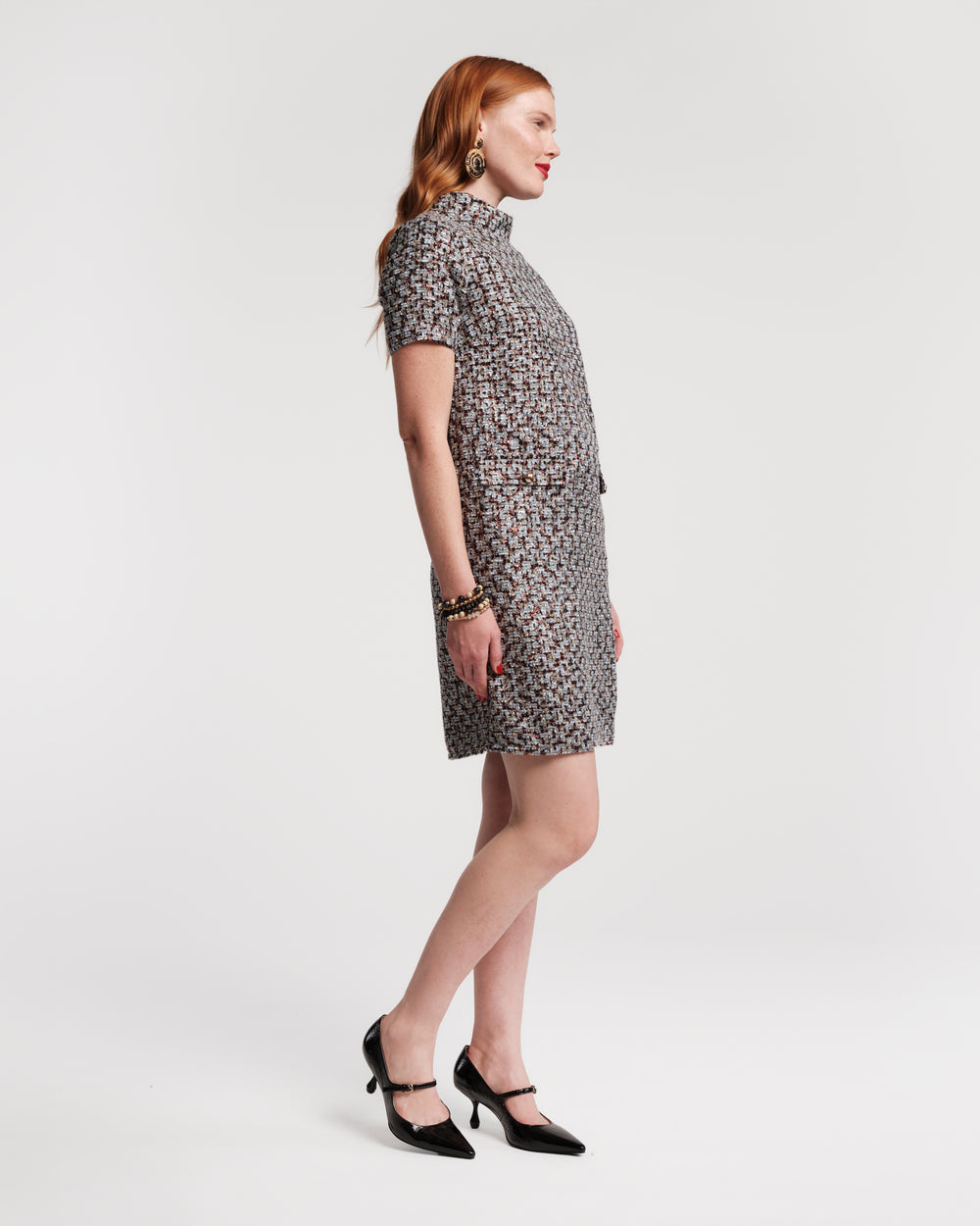 Sarah Shift Dress -Deco Tweed Blue - Frances Valentine