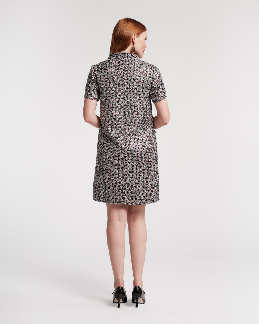 Sarah Shift Dress -Deco Tweed Blue - Frances Valentine