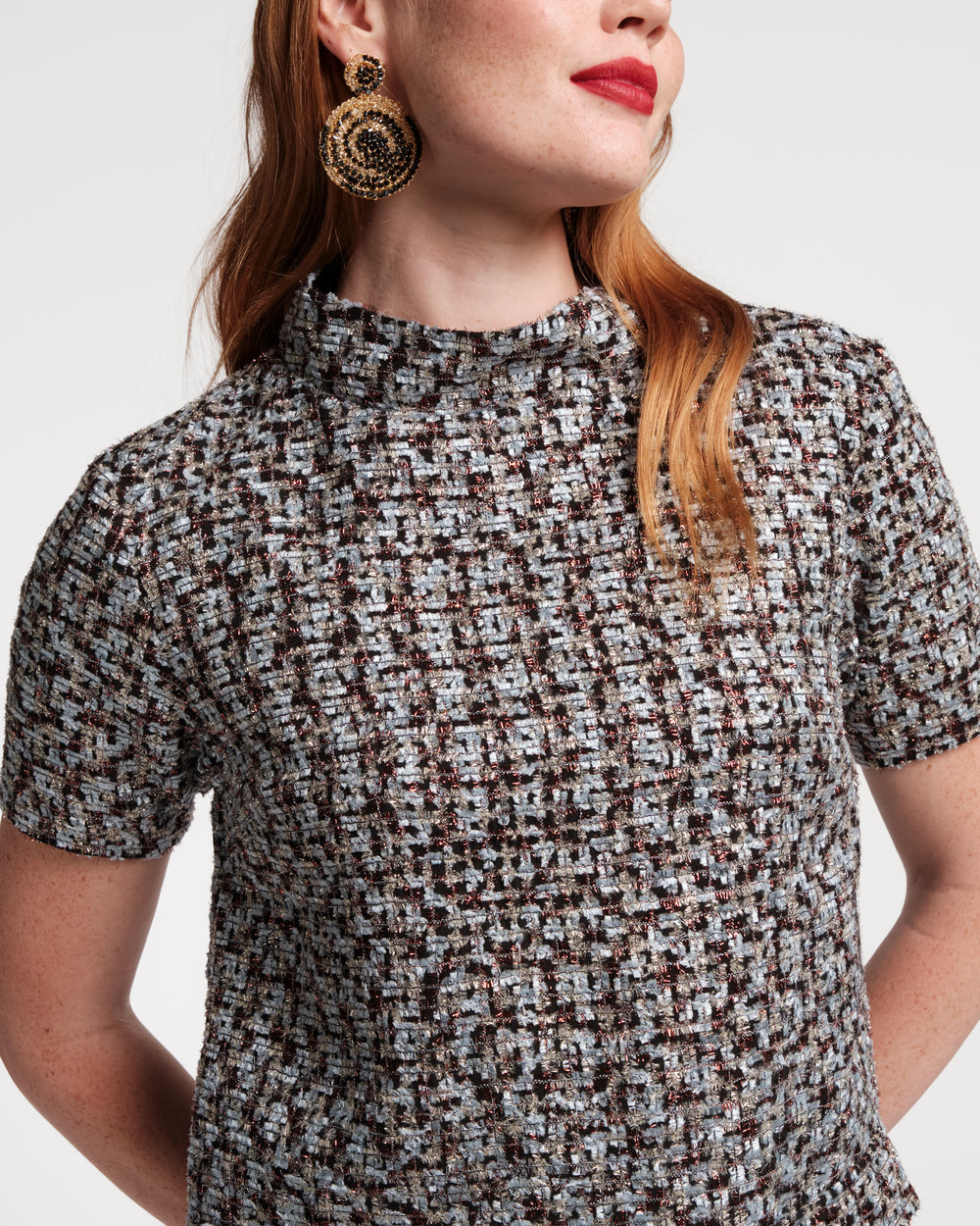 Sarah Shift Dress -Deco Tweed Blue - Frances Valentine