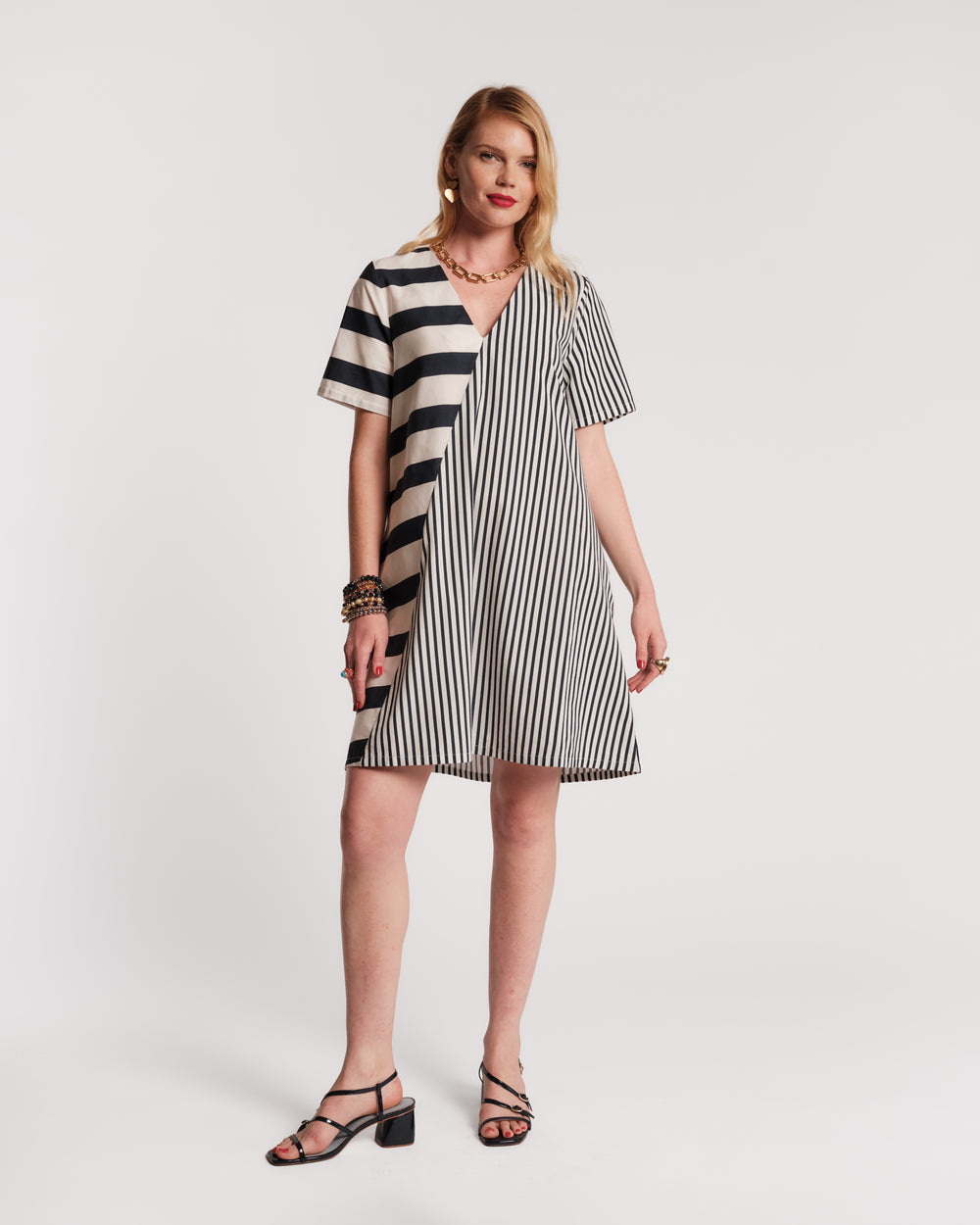 Schooner Dress Nautical Stripe Cotton Poplin Navy/Oyster Frances Valentine