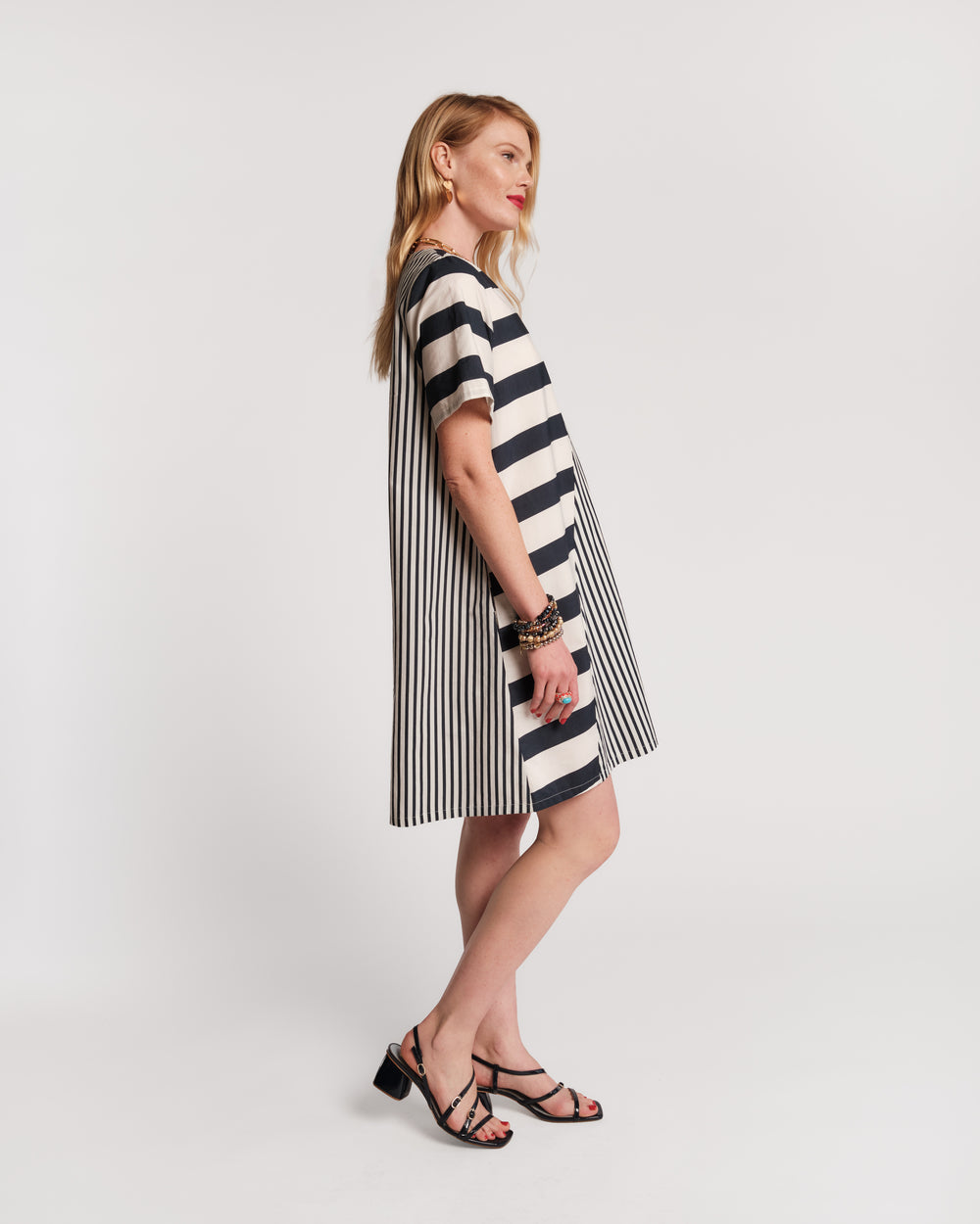 Schooner Dress Nautical Stripe Cotton Poplin Navy/Oyster Frances Valentine