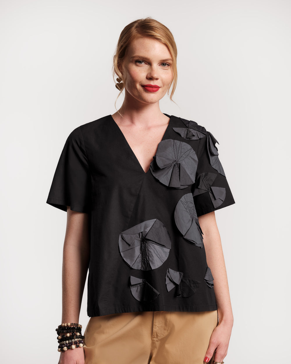 Schooner Top - Black Flower Frances Valentine