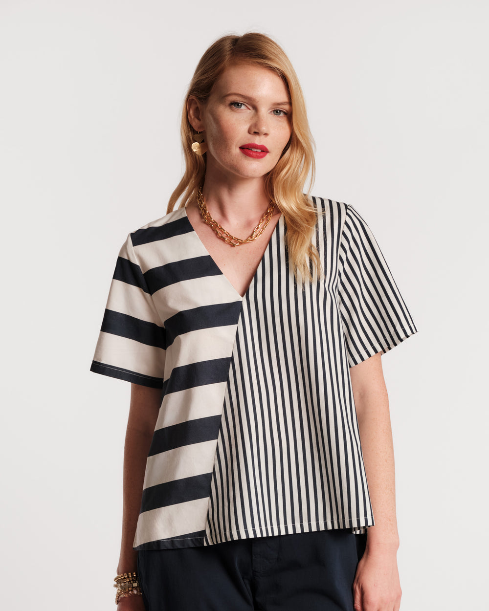 Schooner Top Nautical Stripe Cotton Poplin Navy/Oyster Frances Valentine