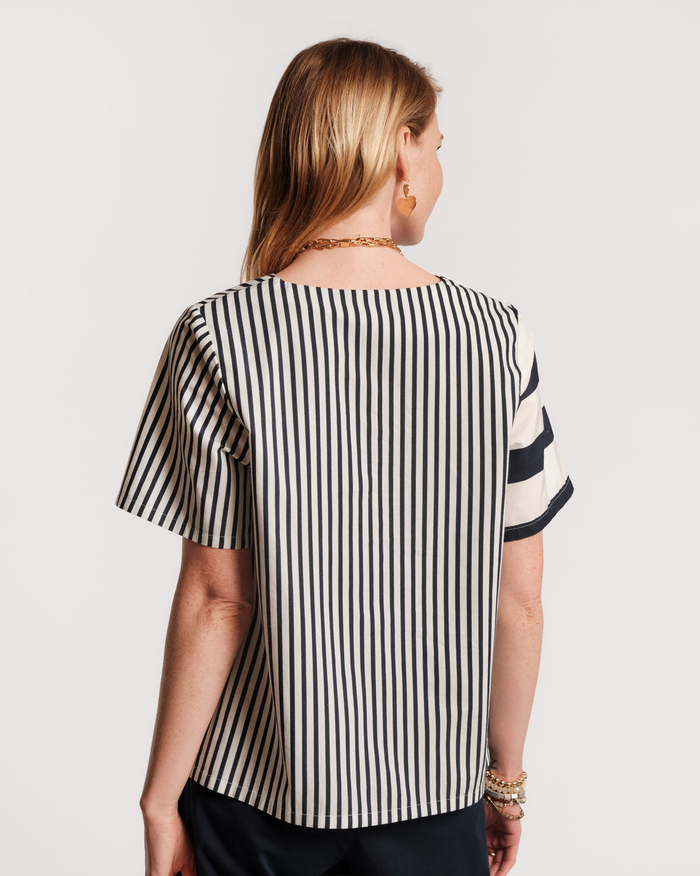 Schooner Top Nautical Stripe Cotton Poplin Navy/Oyster Frances Valentine