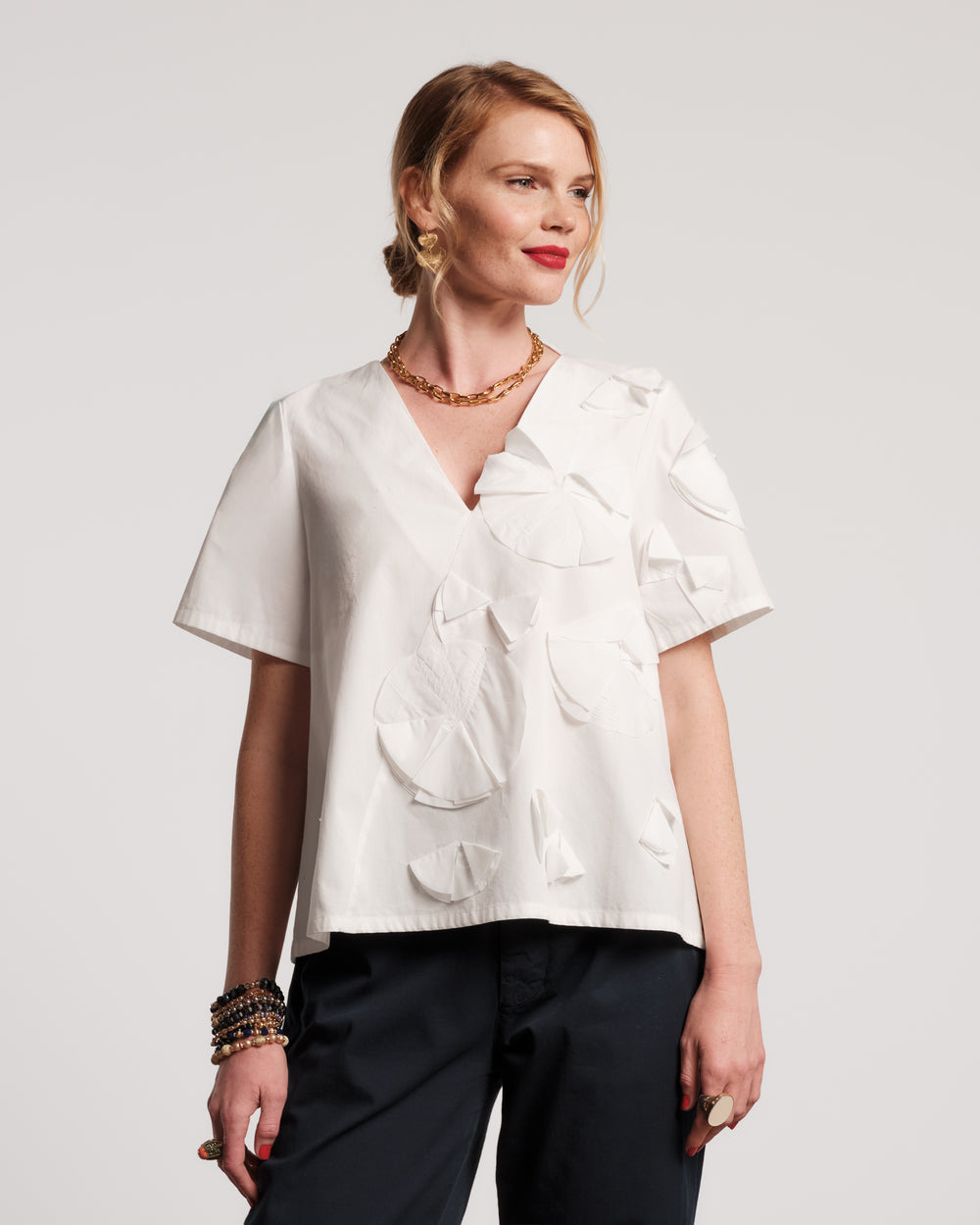 Schooner Top - White Flower Frances Valentine