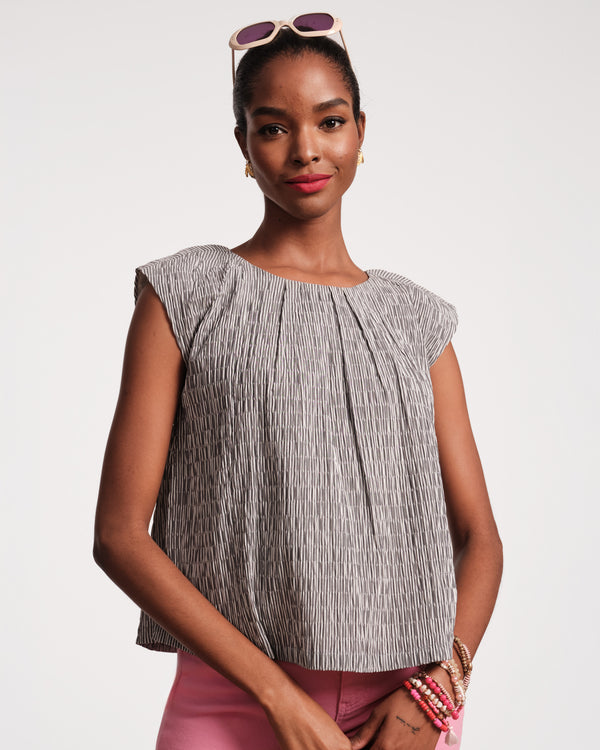 Bailey Top - Seersucker Stripe Grey - Frances Valentine