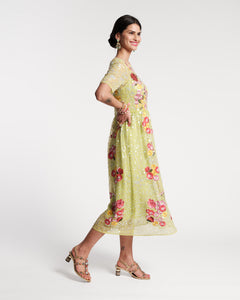 Faith Embroidered Dress Chamomile Cluster Green - Frances Valentine