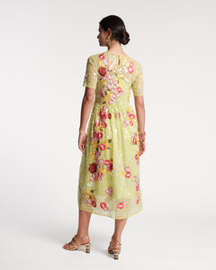 Faith Embroidered Dress Chamomile Cluster Green - Frances Valentine