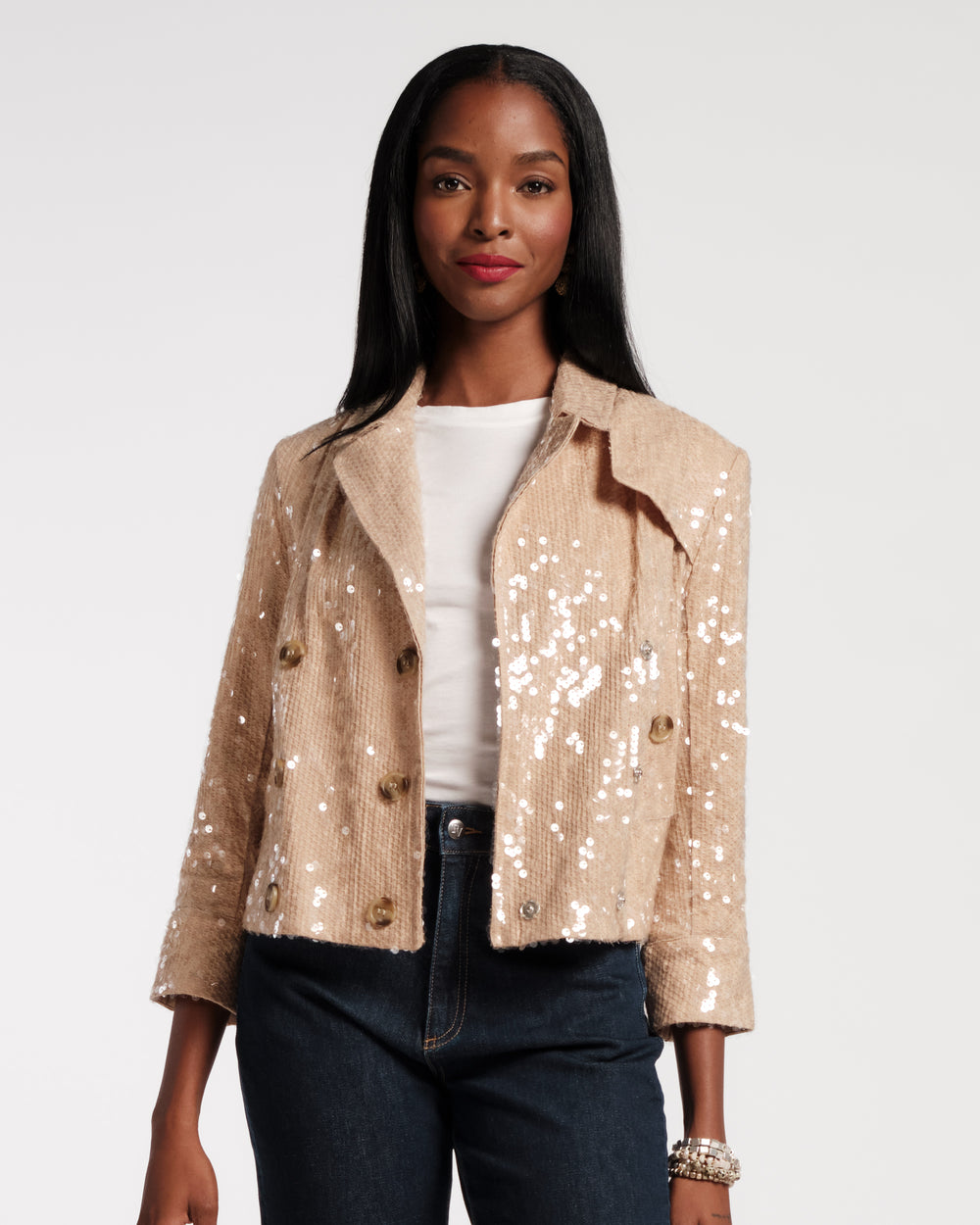 Sequin Moto Jacket - Champagne - Frances Valentine