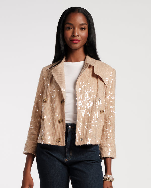 Sequin Moto Jacket - Champagne Coats & Jackets Frances Valentine