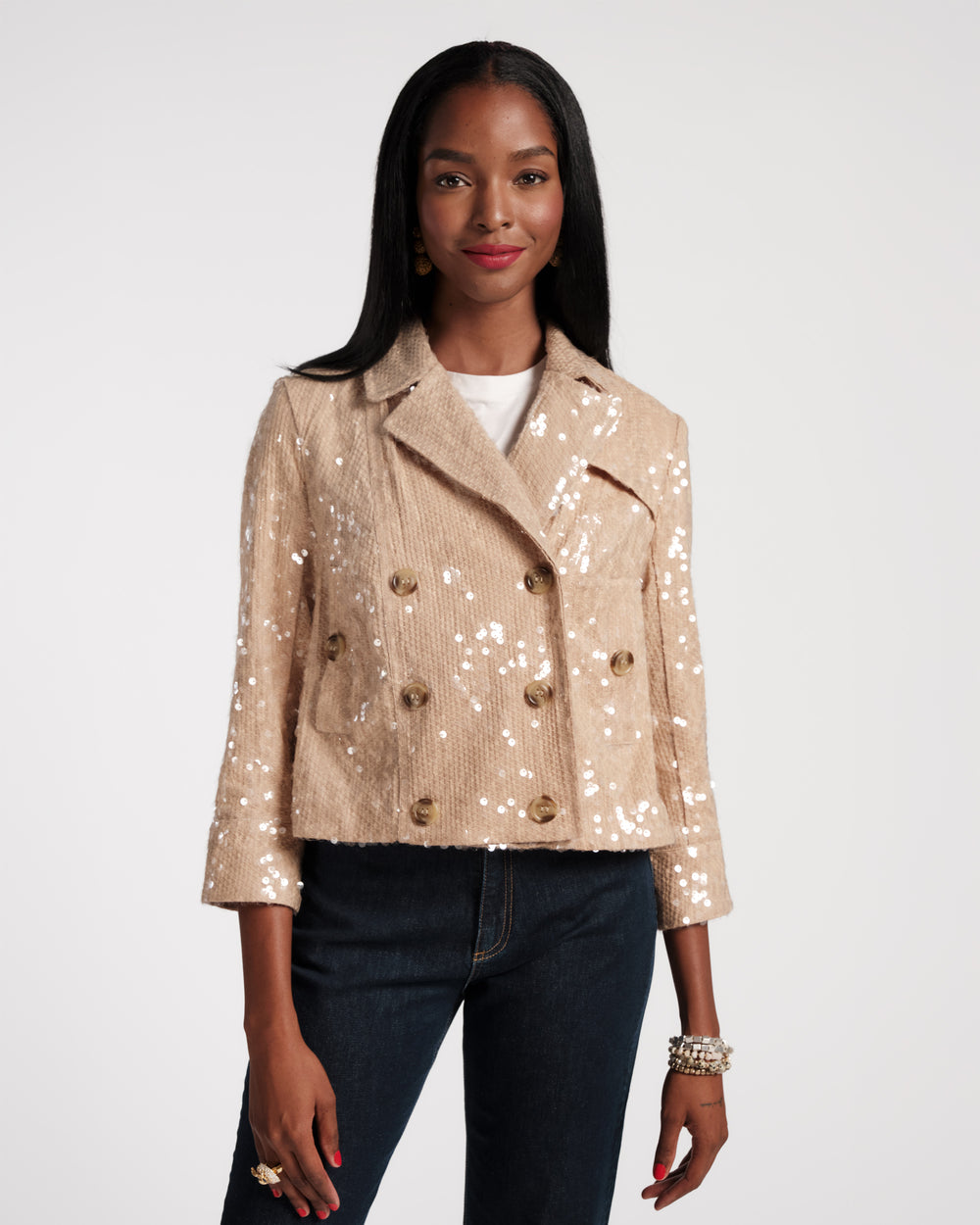 Sequin Moto Jacket - Champagne - Frances Valentine