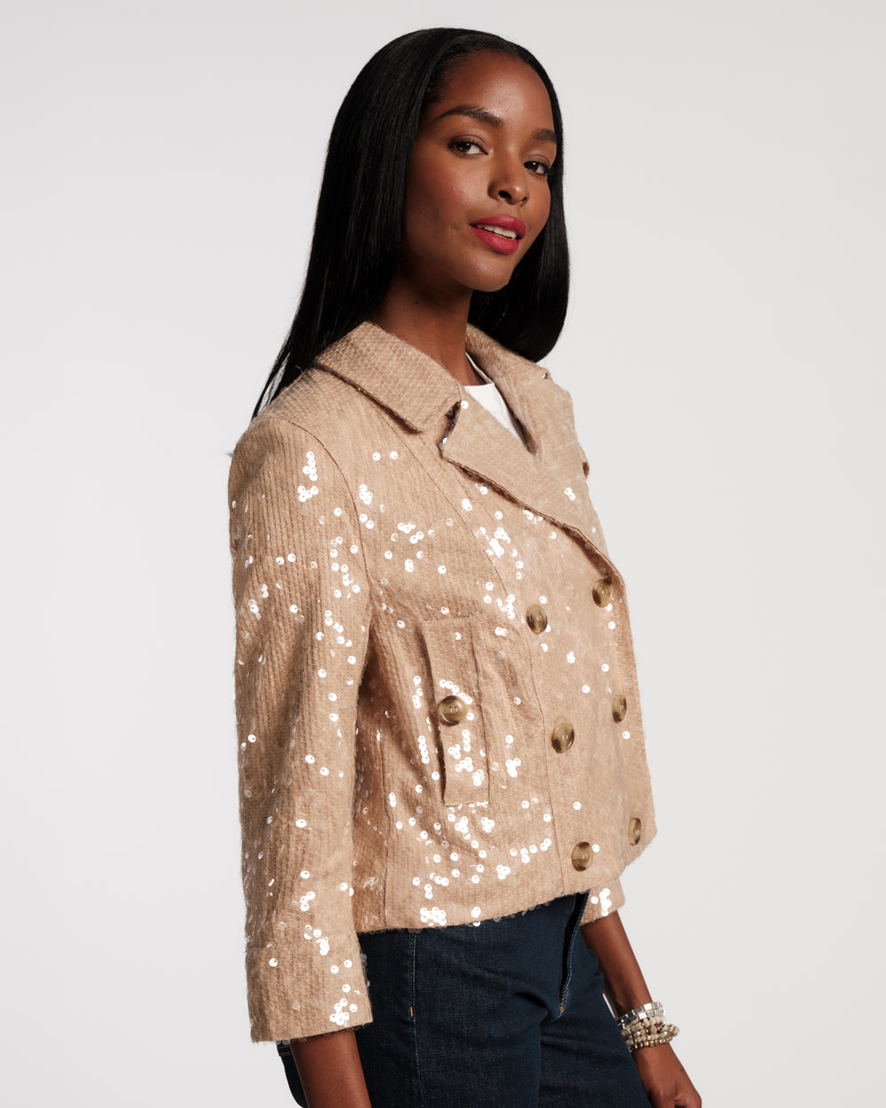 Sequin Moto Jacket - Champagne - Frances Valentine
