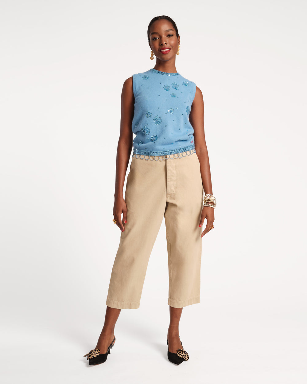 Star Embroidered Knit Shell - Light Blue - Frances Valentine