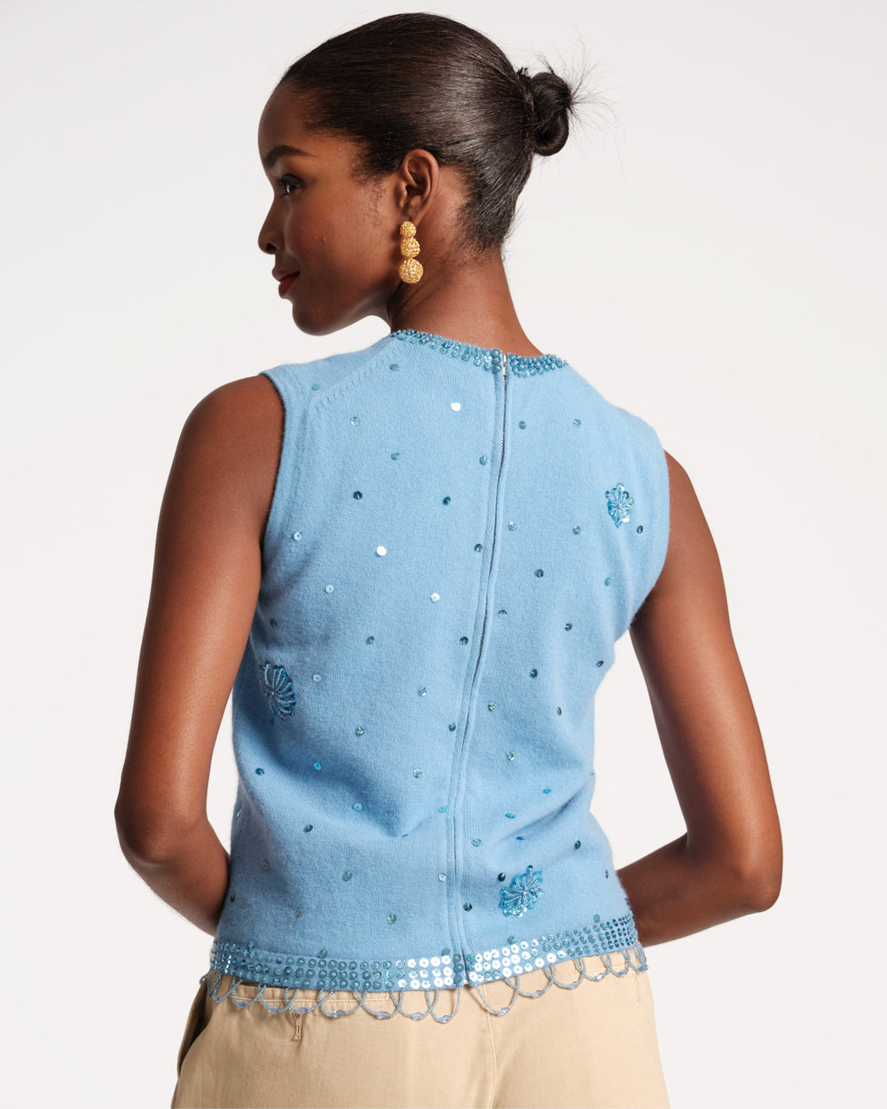Star Embroidered Knit Shell - Light Blue - Frances Valentine